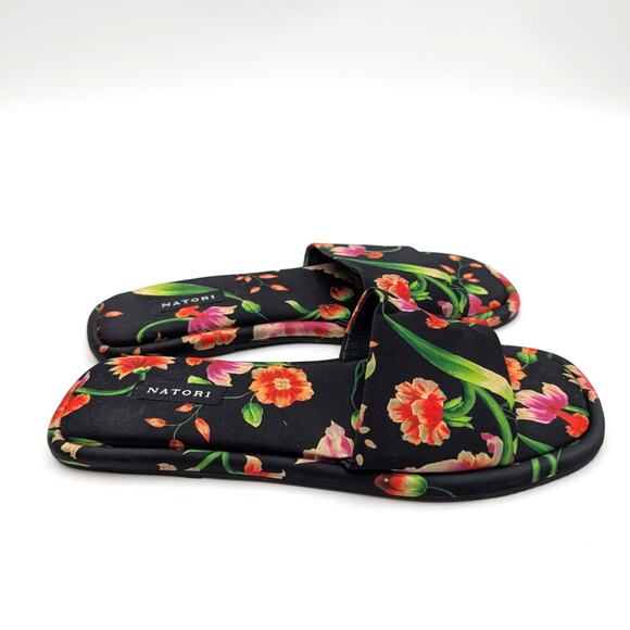 Natori Radial Chikayo Satin Slide Sandal Women's Black/Multi Size US6M EU36.5 - Picture 9 of 11